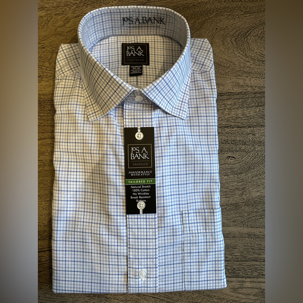 Jos. A. Bank White and Blue Plaid Dress Shirt NWT